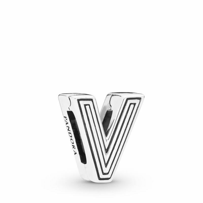 Pandora Reflexions™ Letter V Clip Charm - Sterling Silver/Silicone - Canada | CK9458QJ